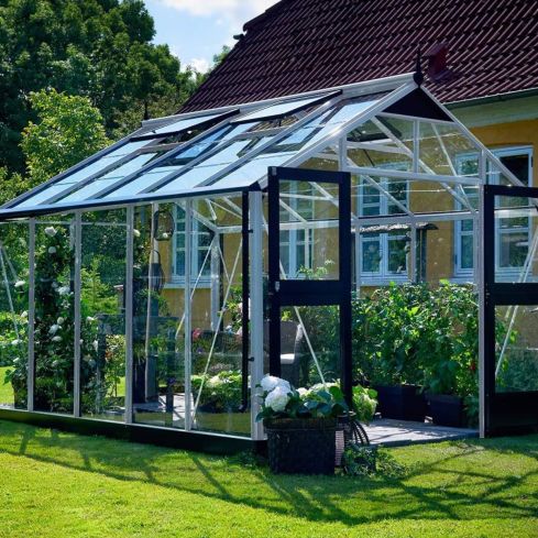 Juliana Premium Greenhouse Aluminium / Black 9' x 12' Toughened Glass (Base Included)