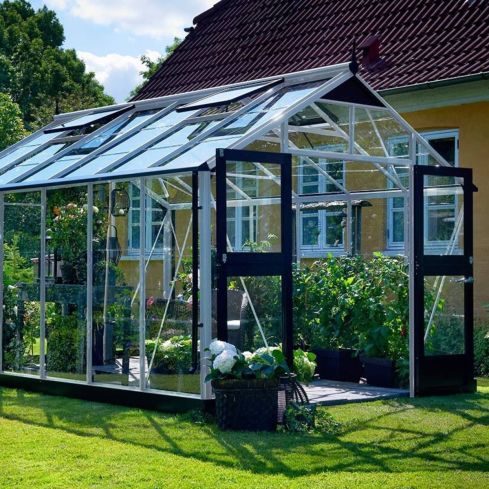 Juliana Premium Greenhouse Aluminium / Black 9' x 14' Toughened Glass (Base Included)
