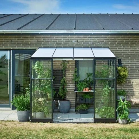 6ft x 8ft Halls Qube Lean-to - Black With Toughened Glass