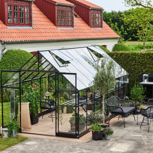 Halls Black Qube Greenhouse - With Toughened Glass 8' x 16'