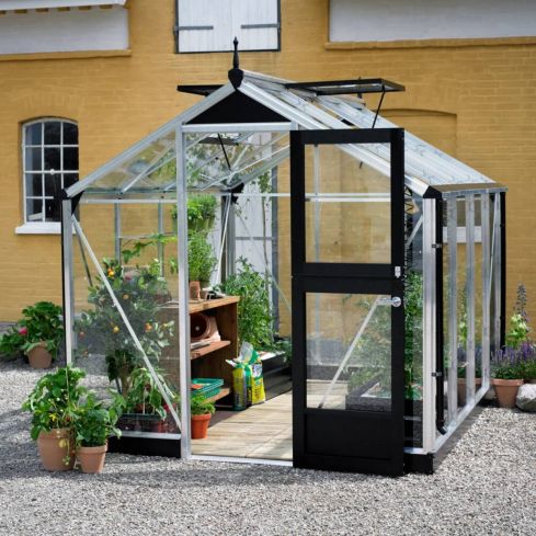 Juliana Compact Greenhouse Safety Glass Aluminium/Black 7' x 9' (Black Base Included)
