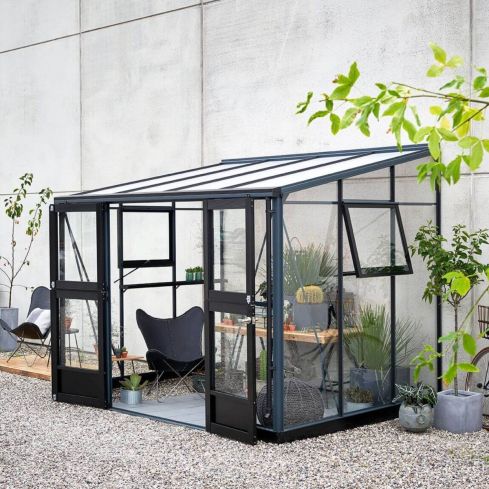 Juliana Veranda Lean To Greenhouse 7ft x 10ft - Anthracite & Black (Base Included)