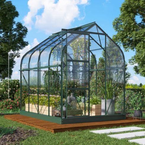 The Vitavia Orion 6ft x 8ft Green Finish - Toughened Glass
